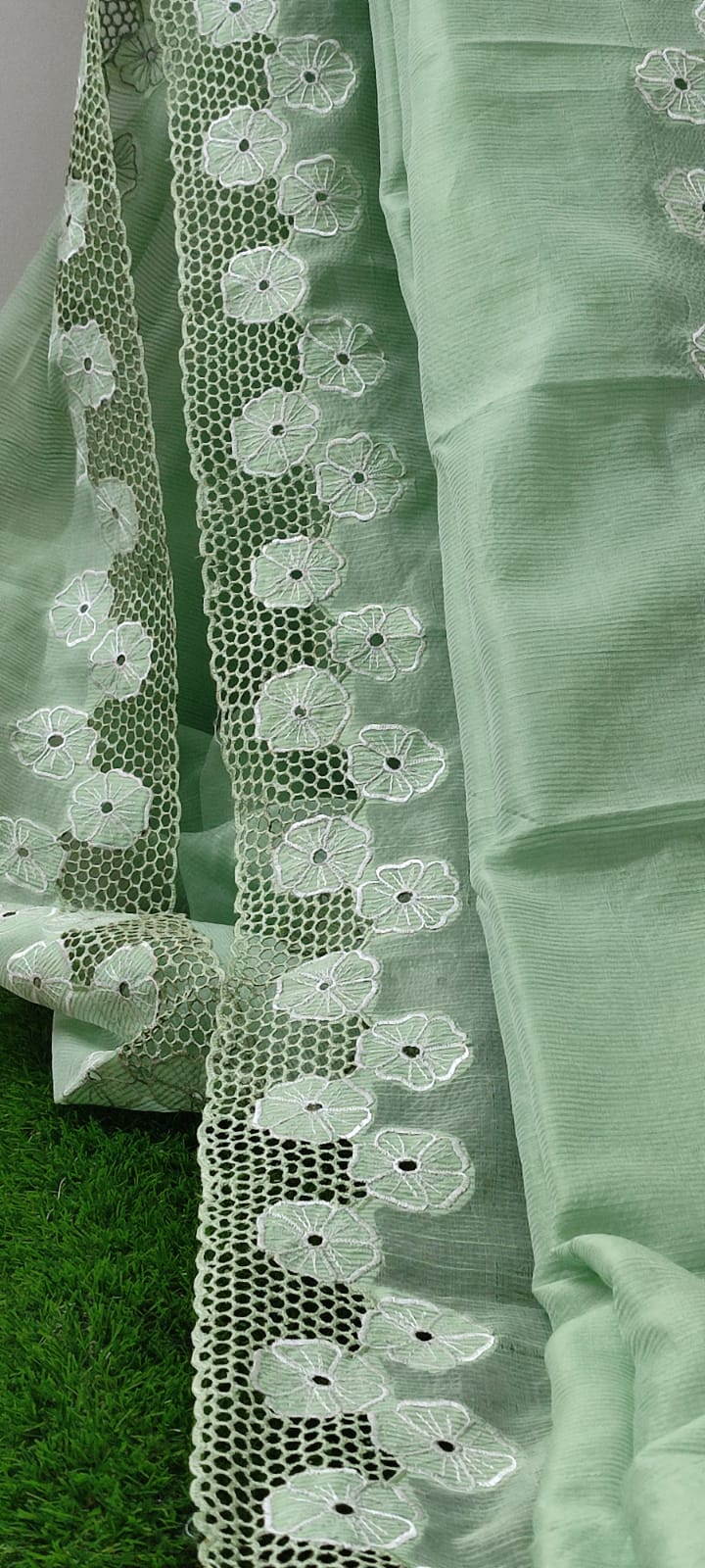 Elegant silky kota cutwork embroidery sarees Silky kota cutwork sarees