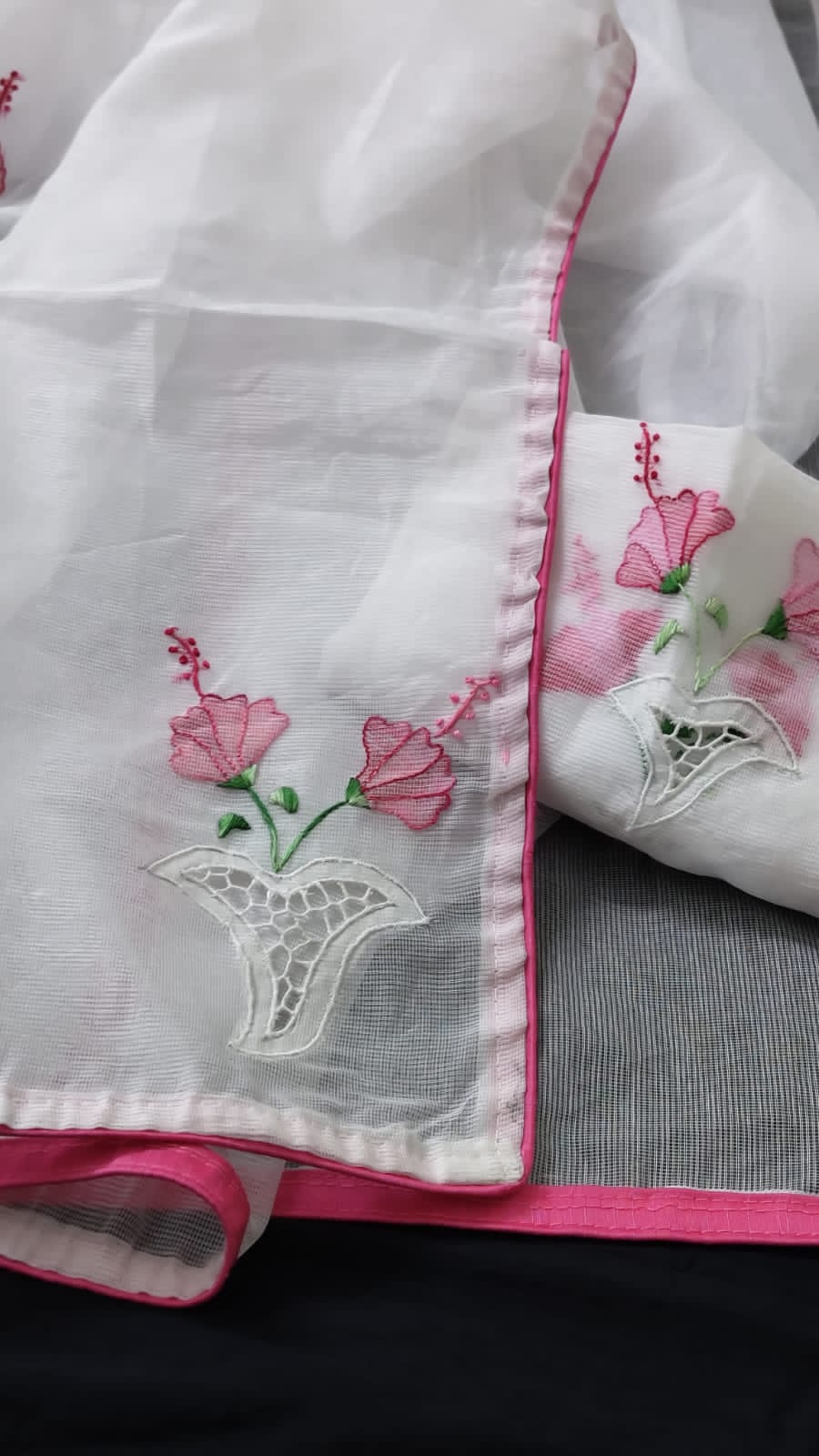 Pink white Beauty Twine Cutwork Sarees Collection Twine cutwork collection