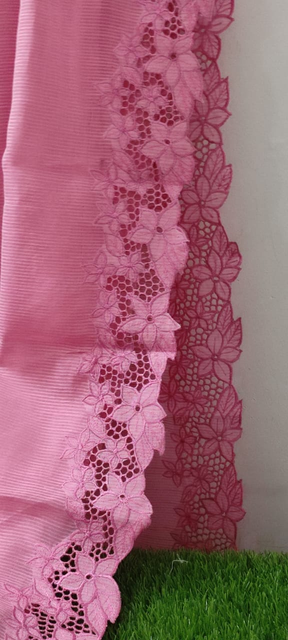 Elegant silky kota cutwork embroidery sarees Pink Silky kota cutwork sarees