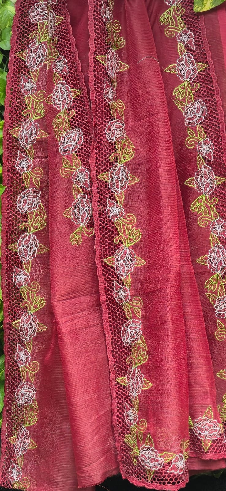 Boutique collection red cutwork embroidery premium sarees collection Silky kota cutwork sarees