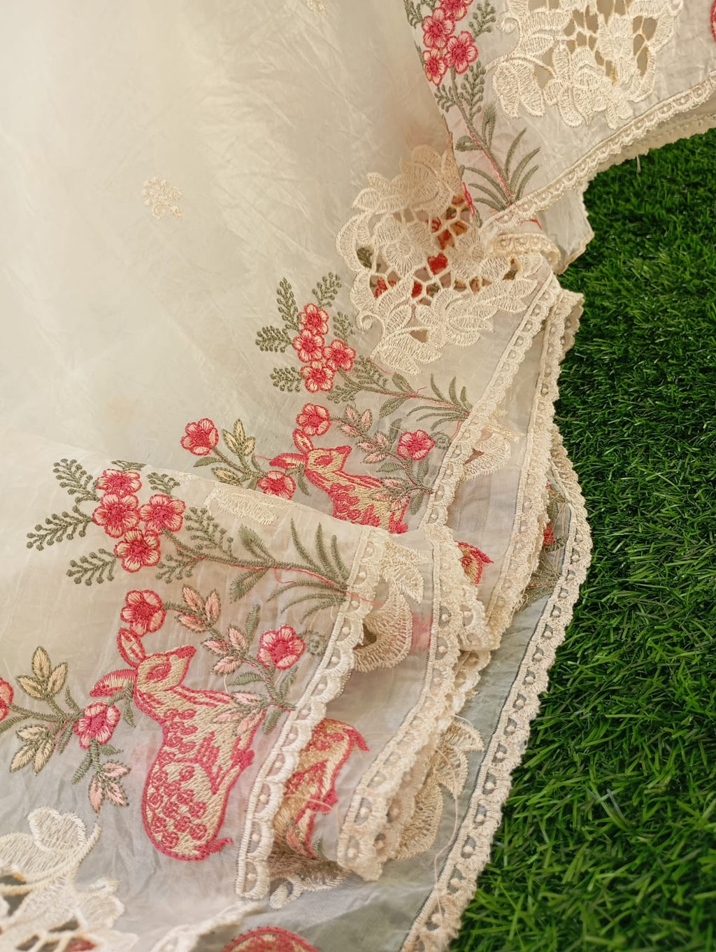 Fabulous rooby silk designer cutwork embroidery sarees White orange Designer sarees collection