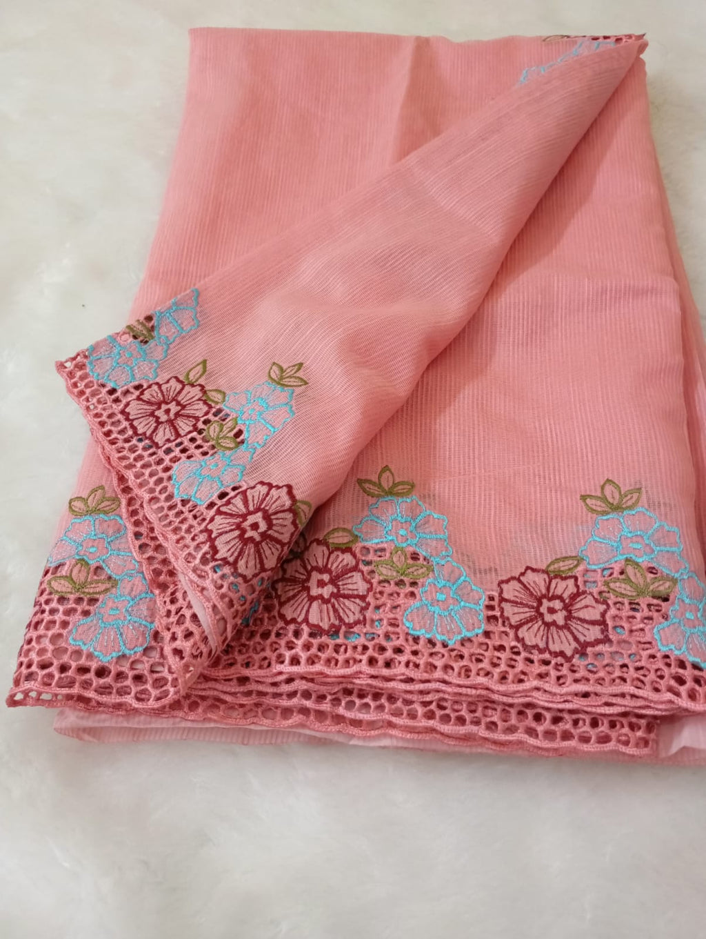 Peach beauty collection silky kota cutwork embroidery sarees Silky kota cutwork sarees