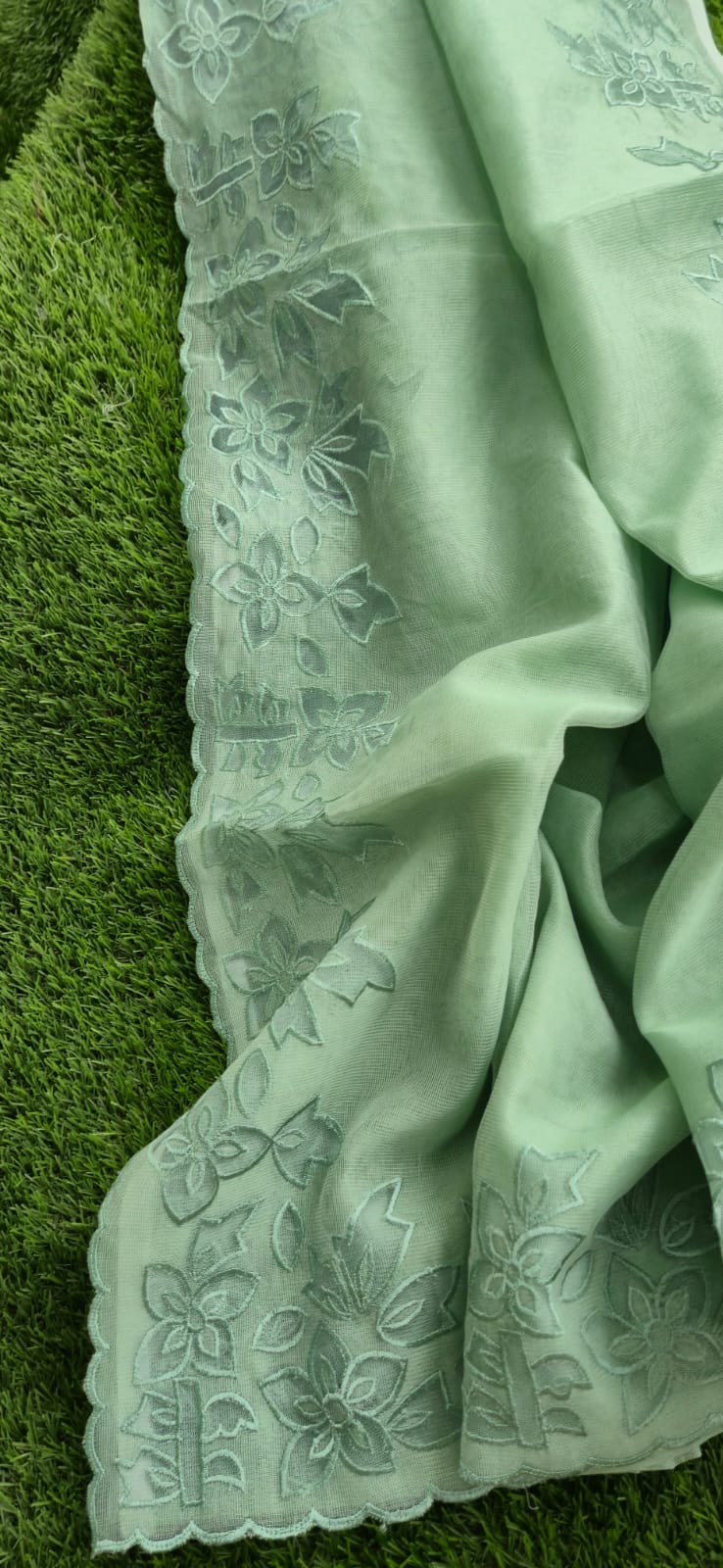 Premium Silky Kota green embroidery designer applique sarees Kota embroidery sarees