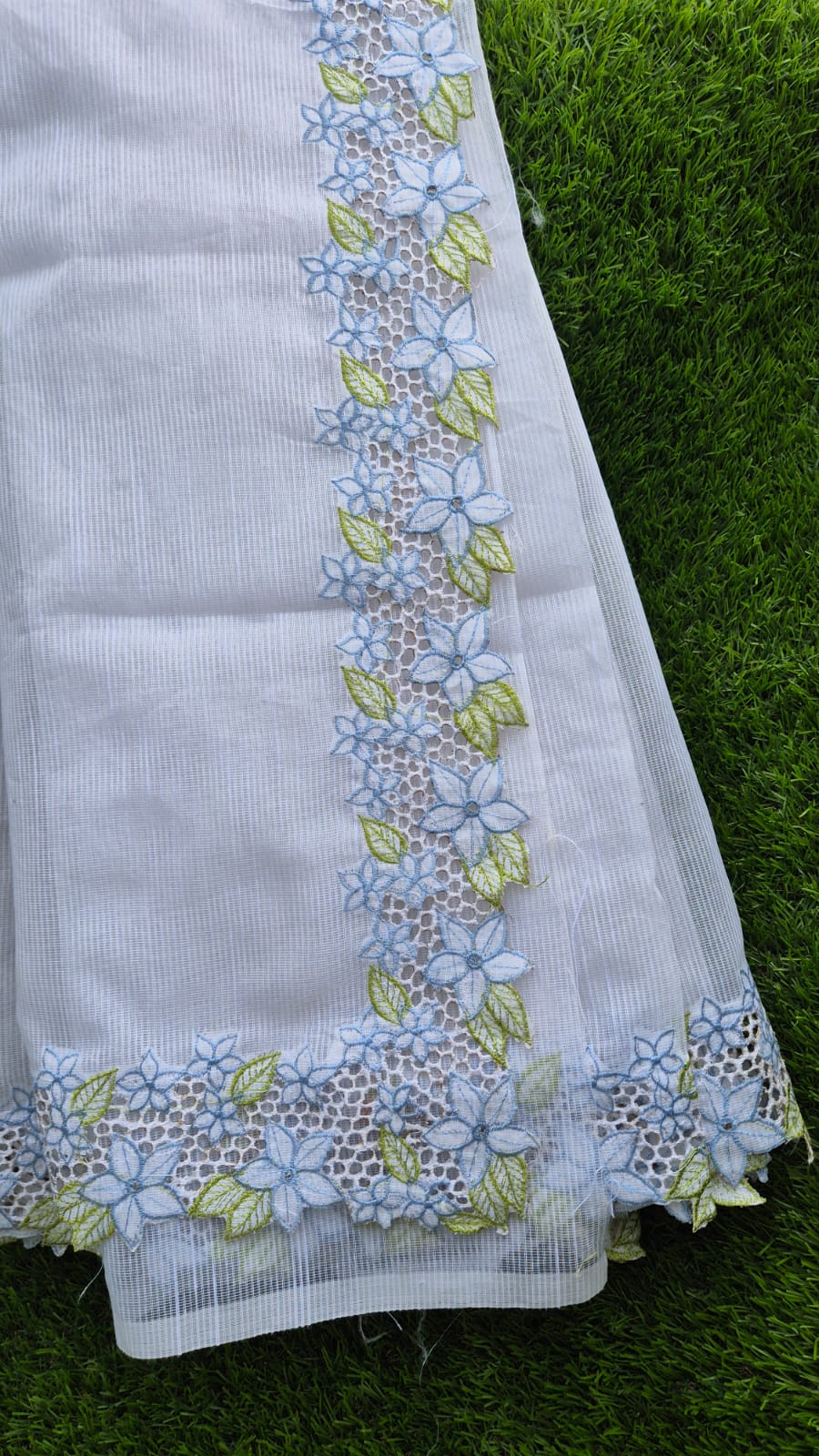 White floral cutwork embroidery premium sarees collection Silky kota cutwork sarees