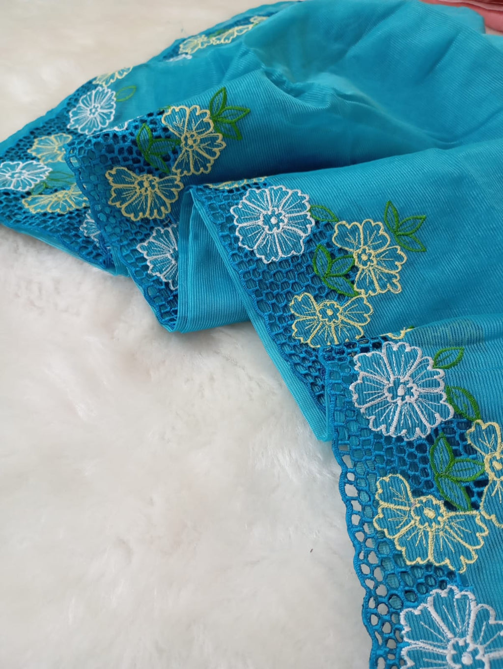 Blue green floral cutwork embroidery premium sarees collection
