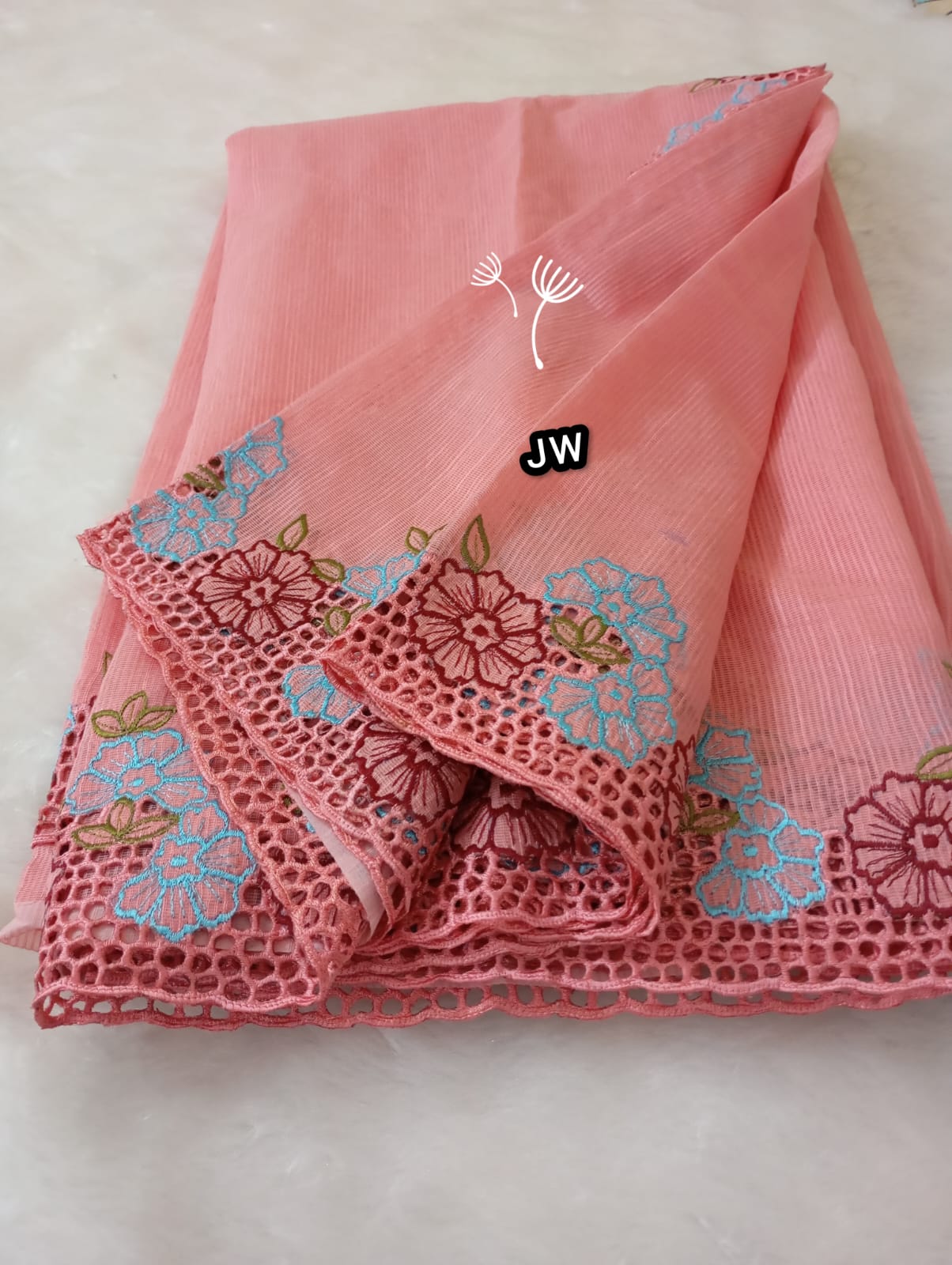 Peach beauty collection silky kota cutwork embroidery sarees Silky kota cutwork sarees