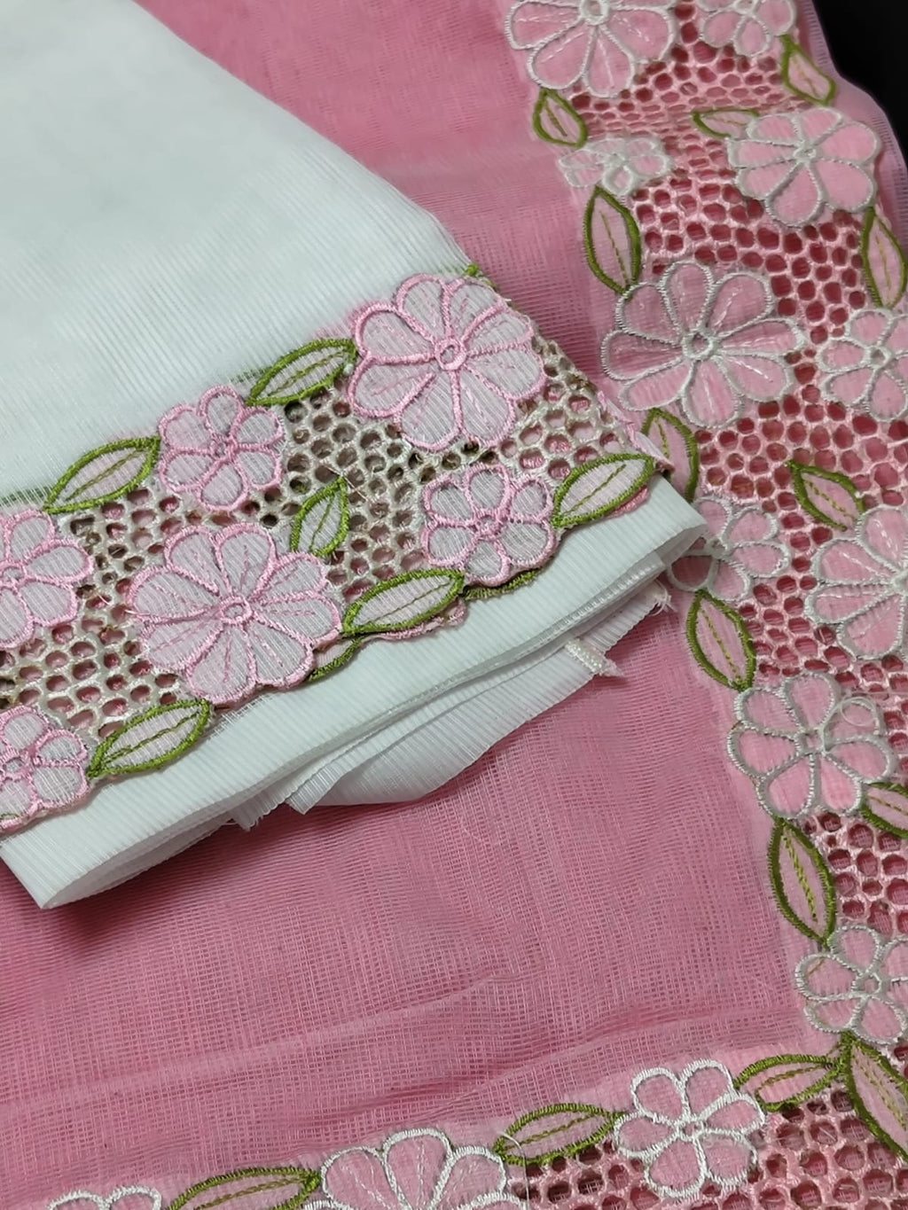 Pink beauty collection silky kota cutwork embroidery sarees Silky kota cutwork sarees