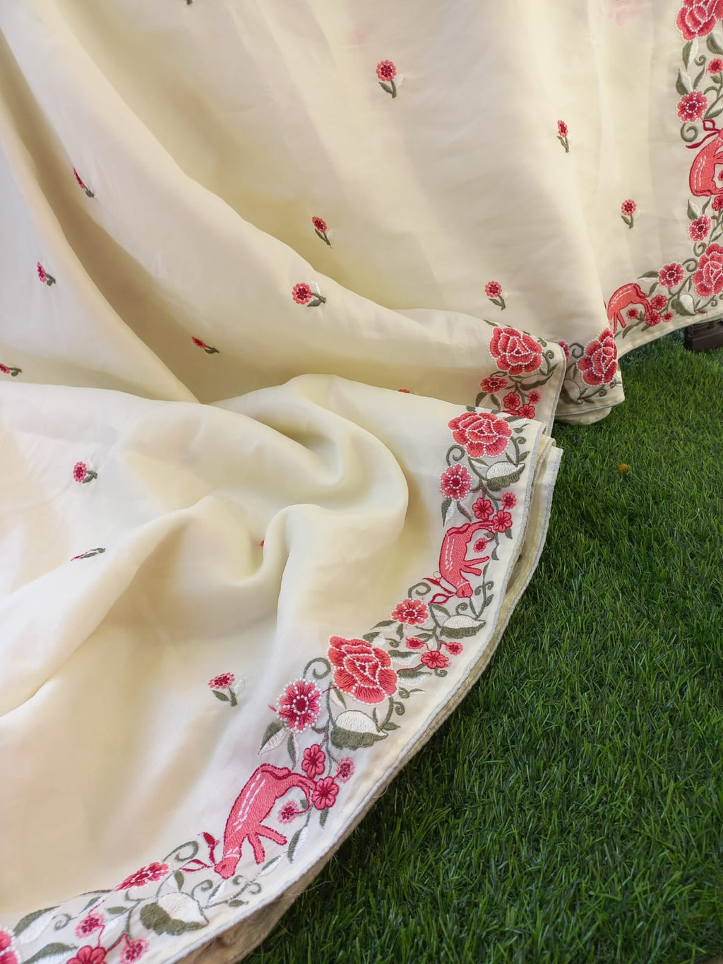 Beautiful embroidery on moonga tussar silk sarees Designer sarees collection