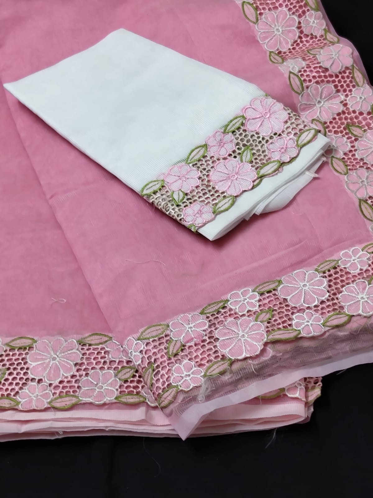 Pink beauty collection silky kota cutwork embroidery sarees Silky kota cutwork sarees