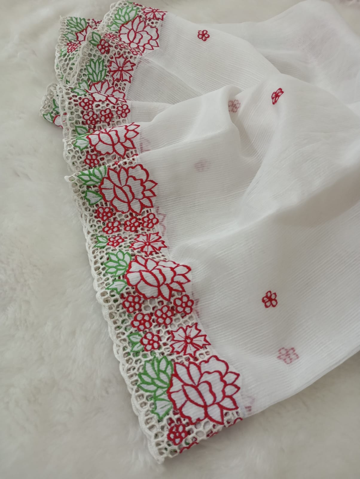 Exclusive white baptism special cutwork embroidery designer sarees