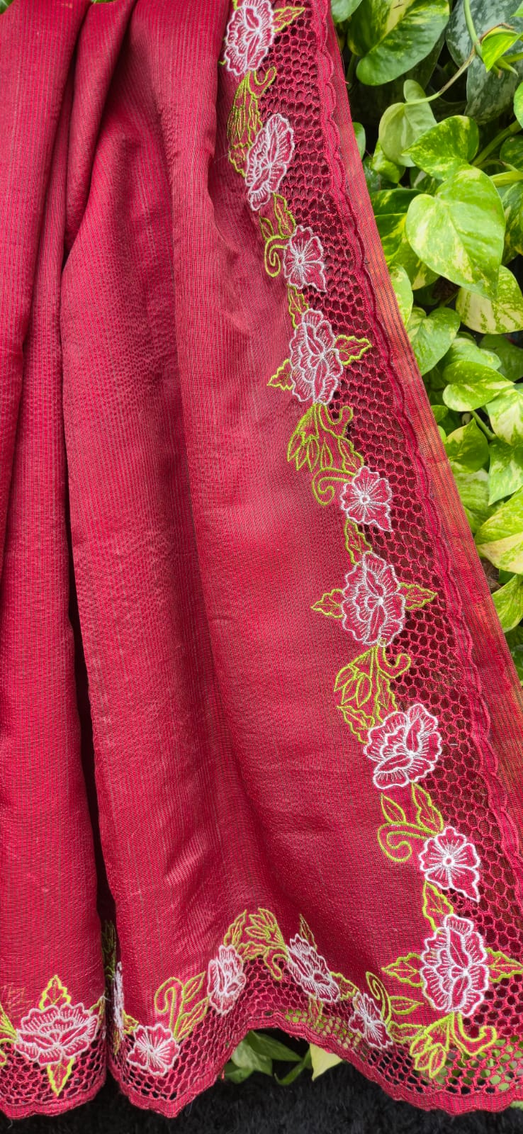 Boutique collection red cutwork embroidery premium sarees collection Silky kota cutwork sarees