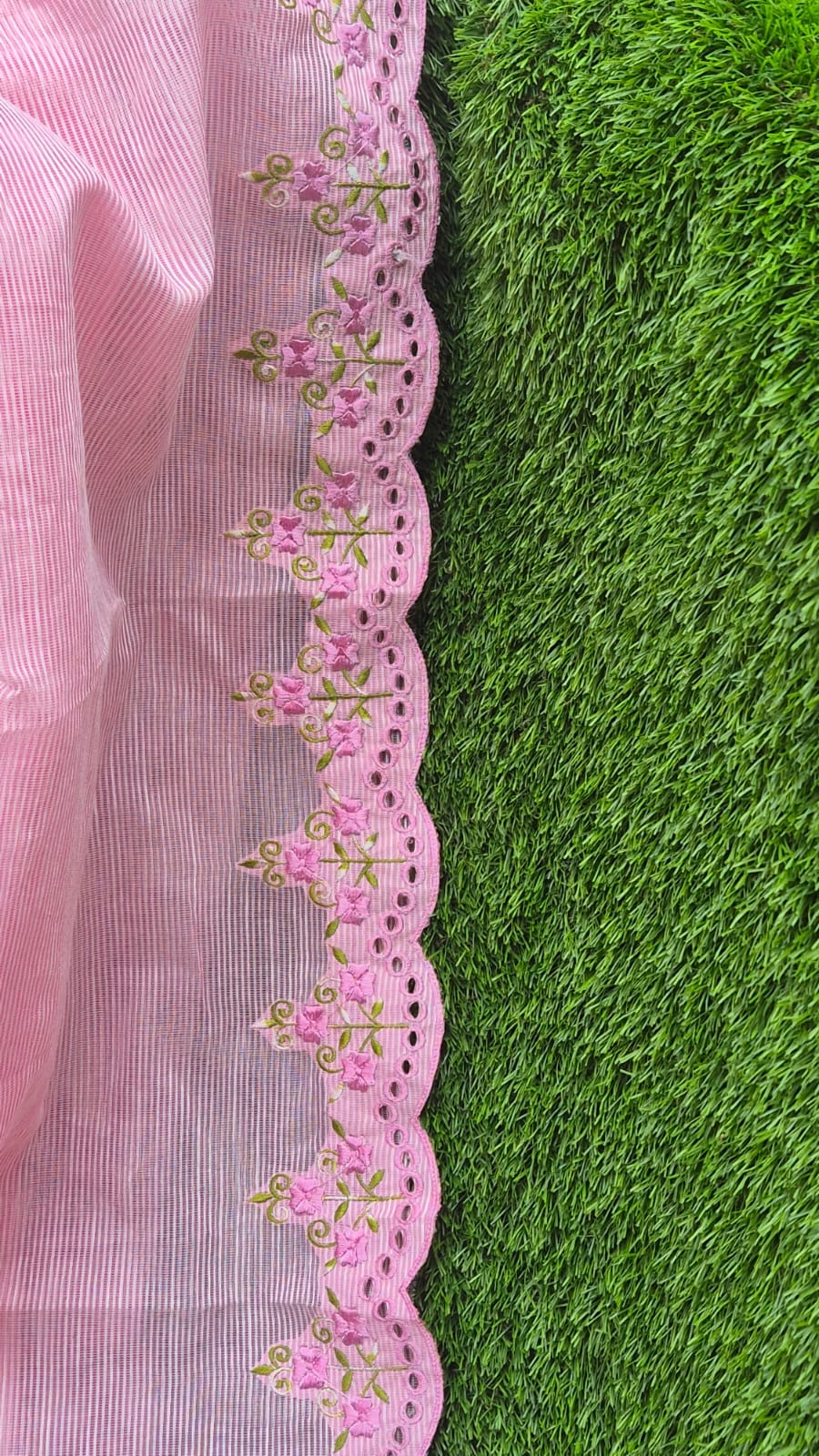 Pink floral embroidery premium sarees collection Silky kota cutwork sarees