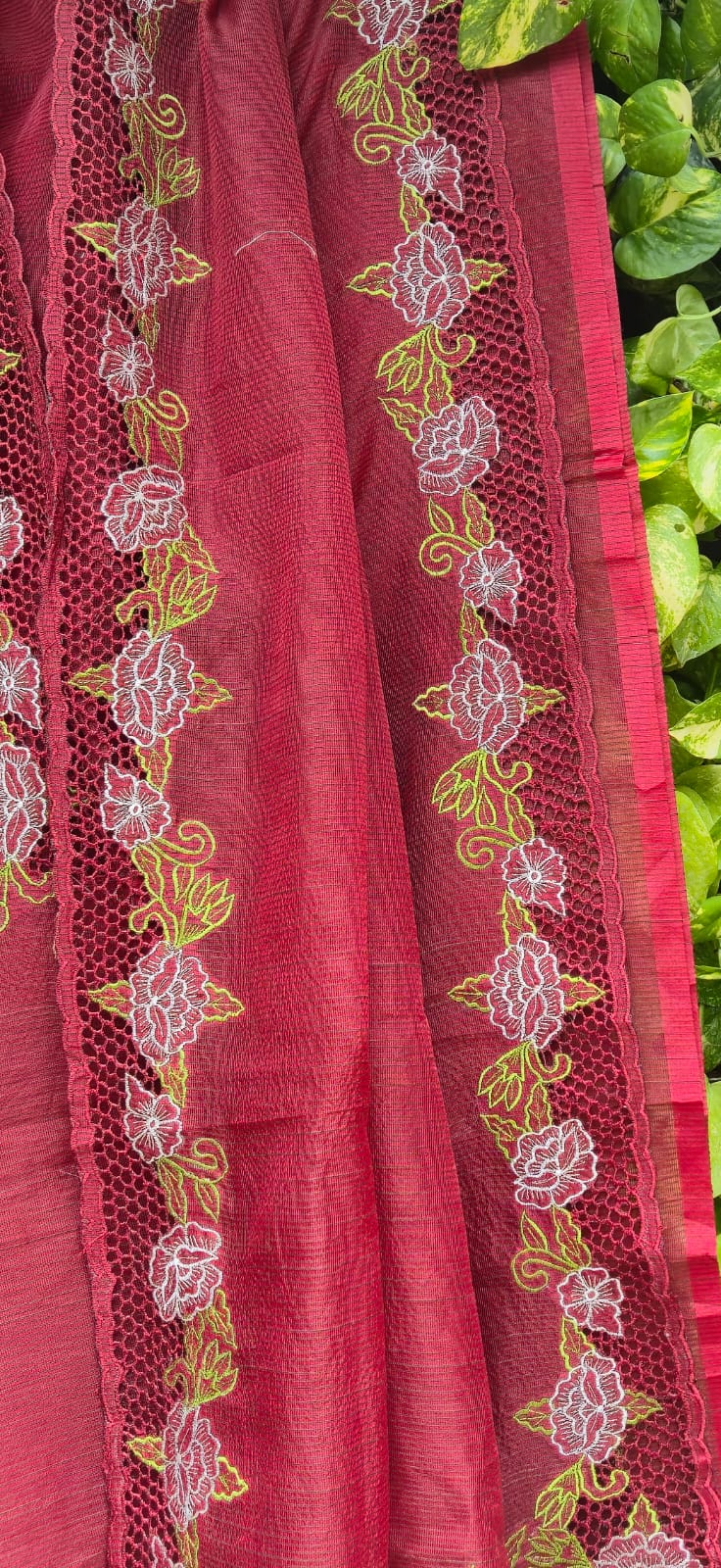 Boutique collection red cutwork embroidery premium sarees collection Silky kota cutwork sarees
