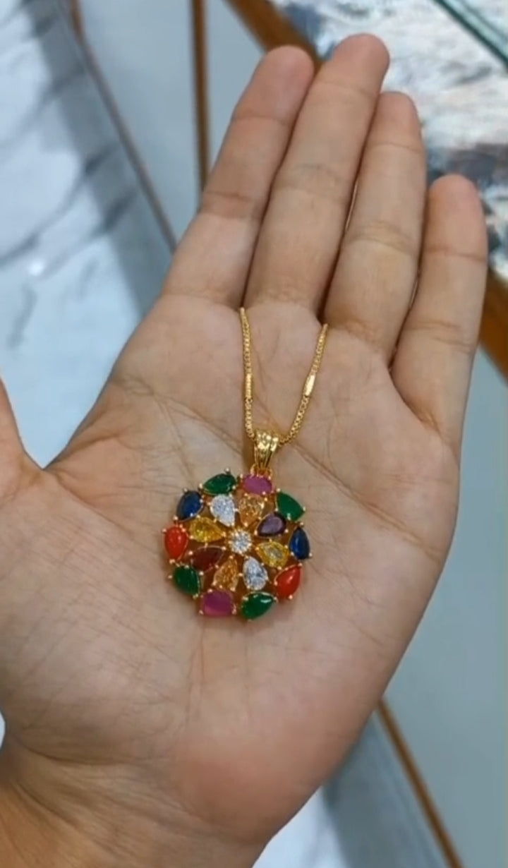 Premium gold Plated beautiful navaratna pendent  
Code : NP1 Jewel byjuwaan