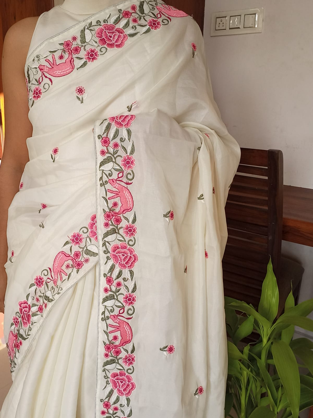 Beautifully embroidered on moonga tussar silk sarees Designer sarees collection