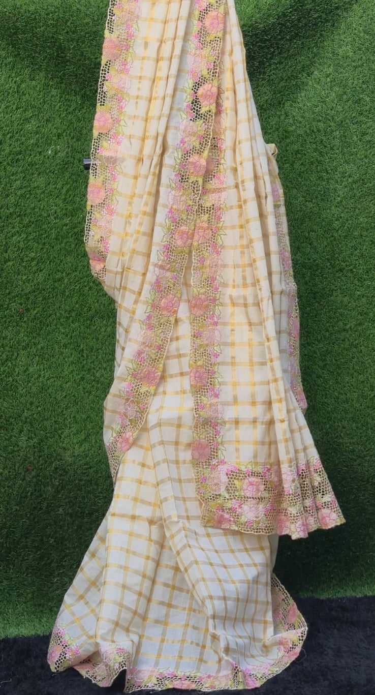 Beautiful Kerala saree and blouse with cutwork Embroidery collection Kerala saree