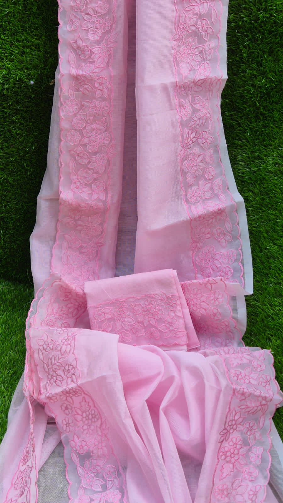 Premium pink Kota designer sarees with organza border Kota embroidery sarees