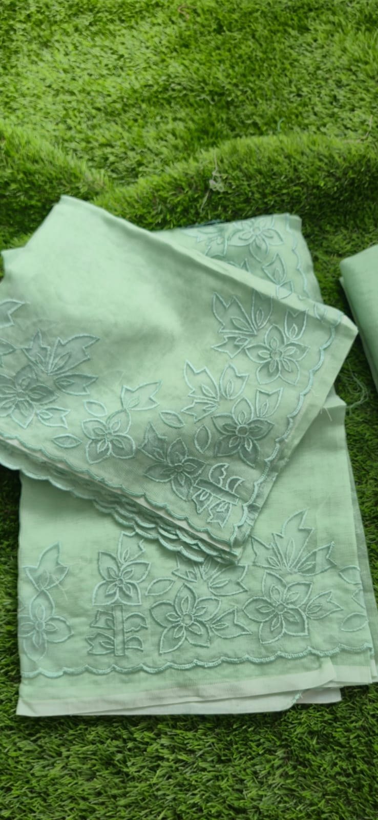 Premium Silky Kota green embroidery designer applique sarees Light green Kota embroidery sarees