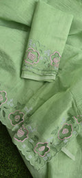 Premium Silky Kota embroidery designer applique sarees Light green Kota embroidery sarees
