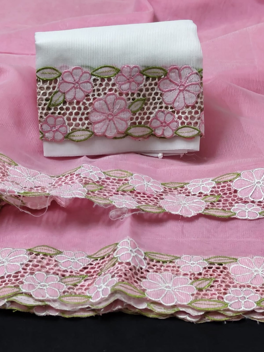 Pink beauty collection silky kota cutwork embroidery sarees Silky kota cutwork sarees