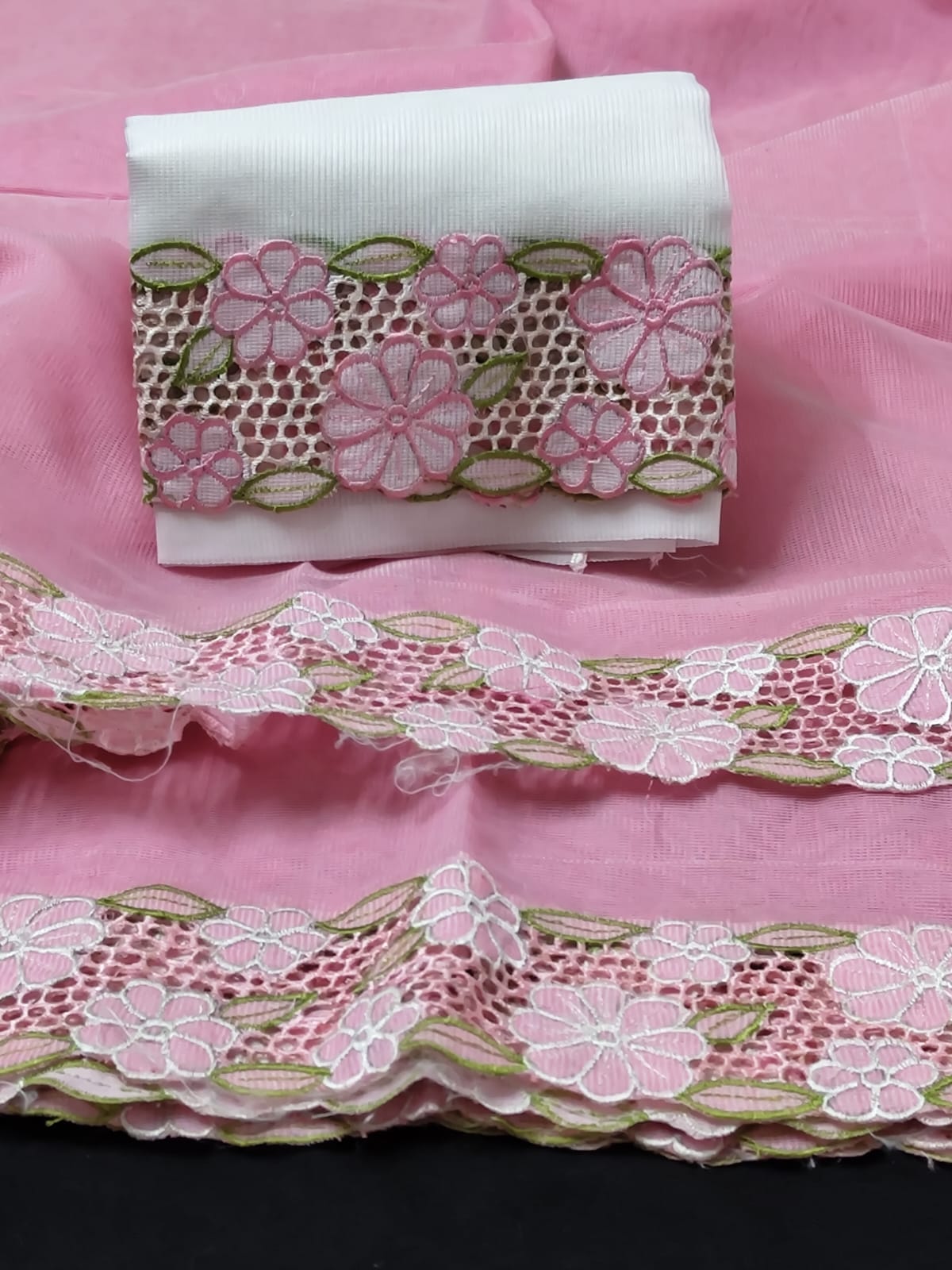 Pink beauty collection silky kota cutwork embroidery sarees Silky kota cutwork sarees