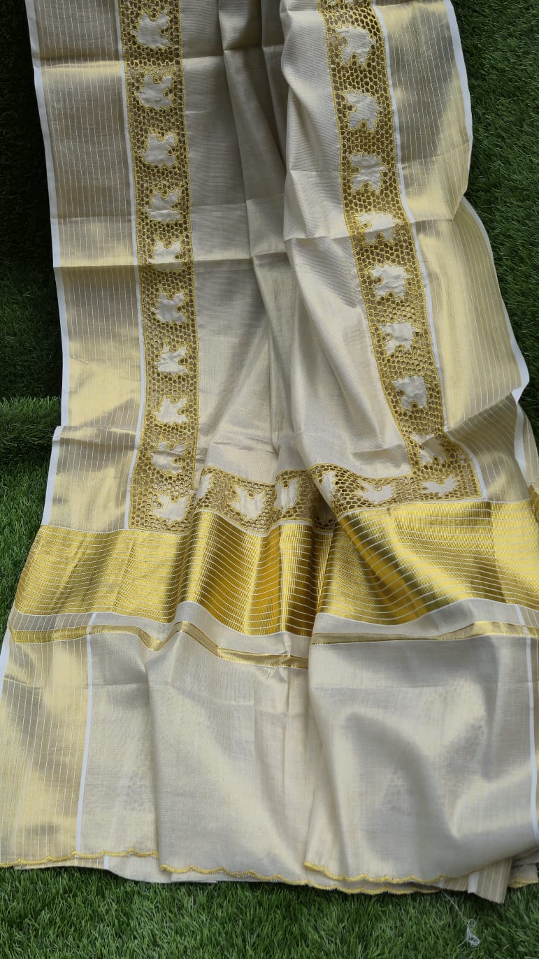 Kerala saree and blouse with cutwork Kerala saree