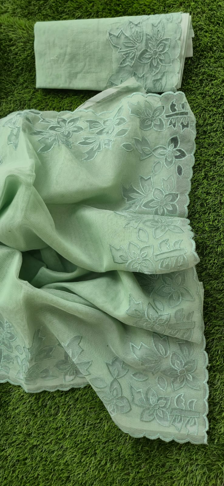 Premium Silky Kota green embroidery designer applique sarees Kota embroidery sarees