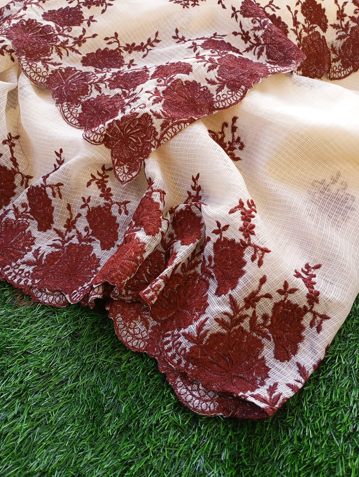 Premium white red Kota embroidery designer sarees Kota embroidery sarees