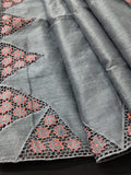 Grey silky kota cutwork embroidery designer sarees Dark grey