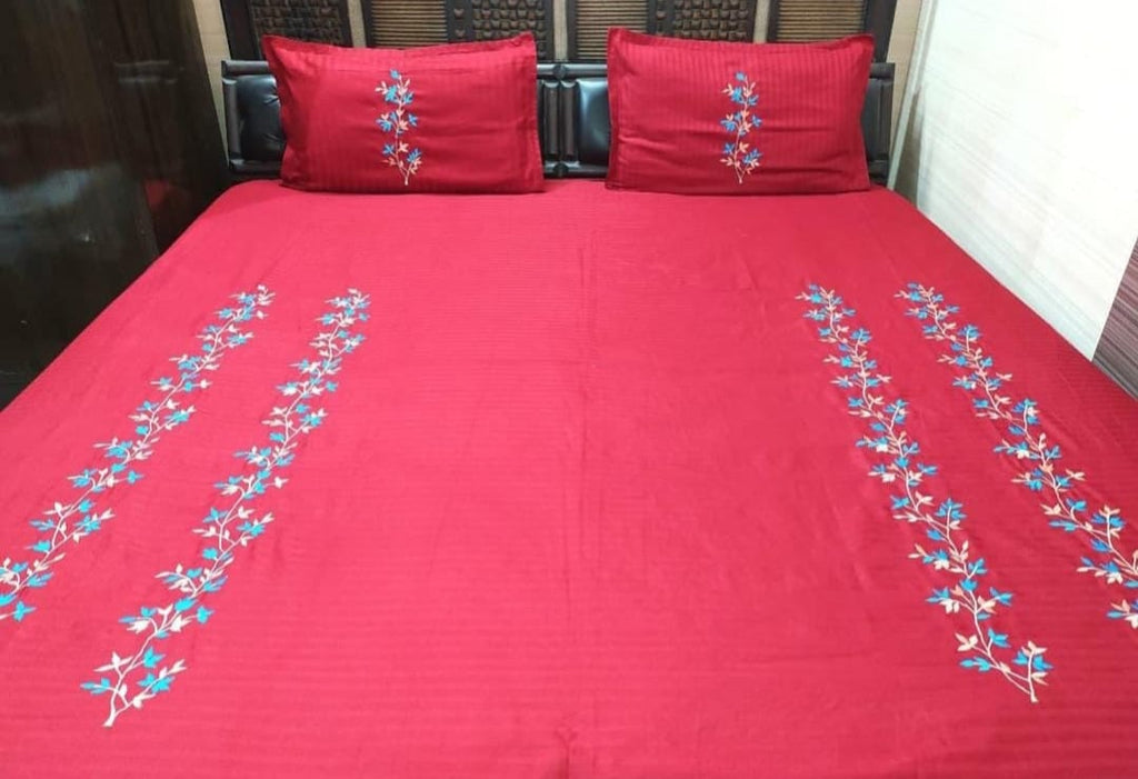 Premium Red Designer Embroidery Bedsheets Collection Red Ring Bedsheets