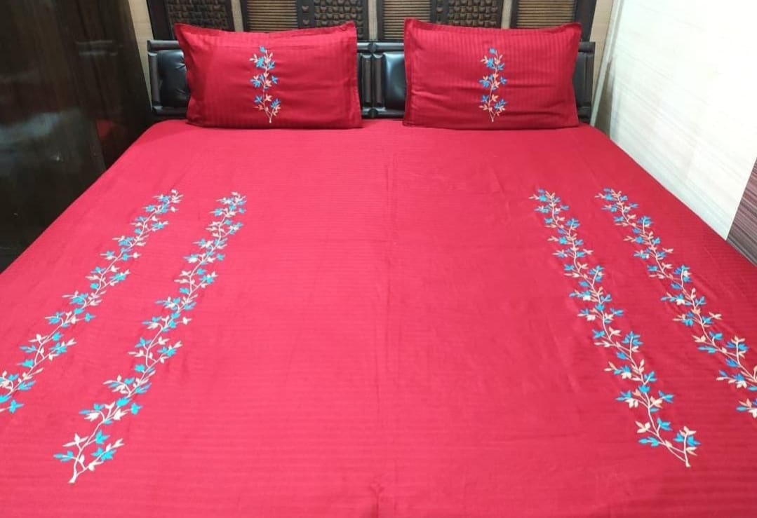 Premium Red Designer Embroidery Bedsheets Collection Red Ring Bedsheets