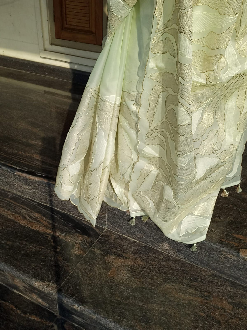 Exclusive light green Turkish organza type premium saree Organza