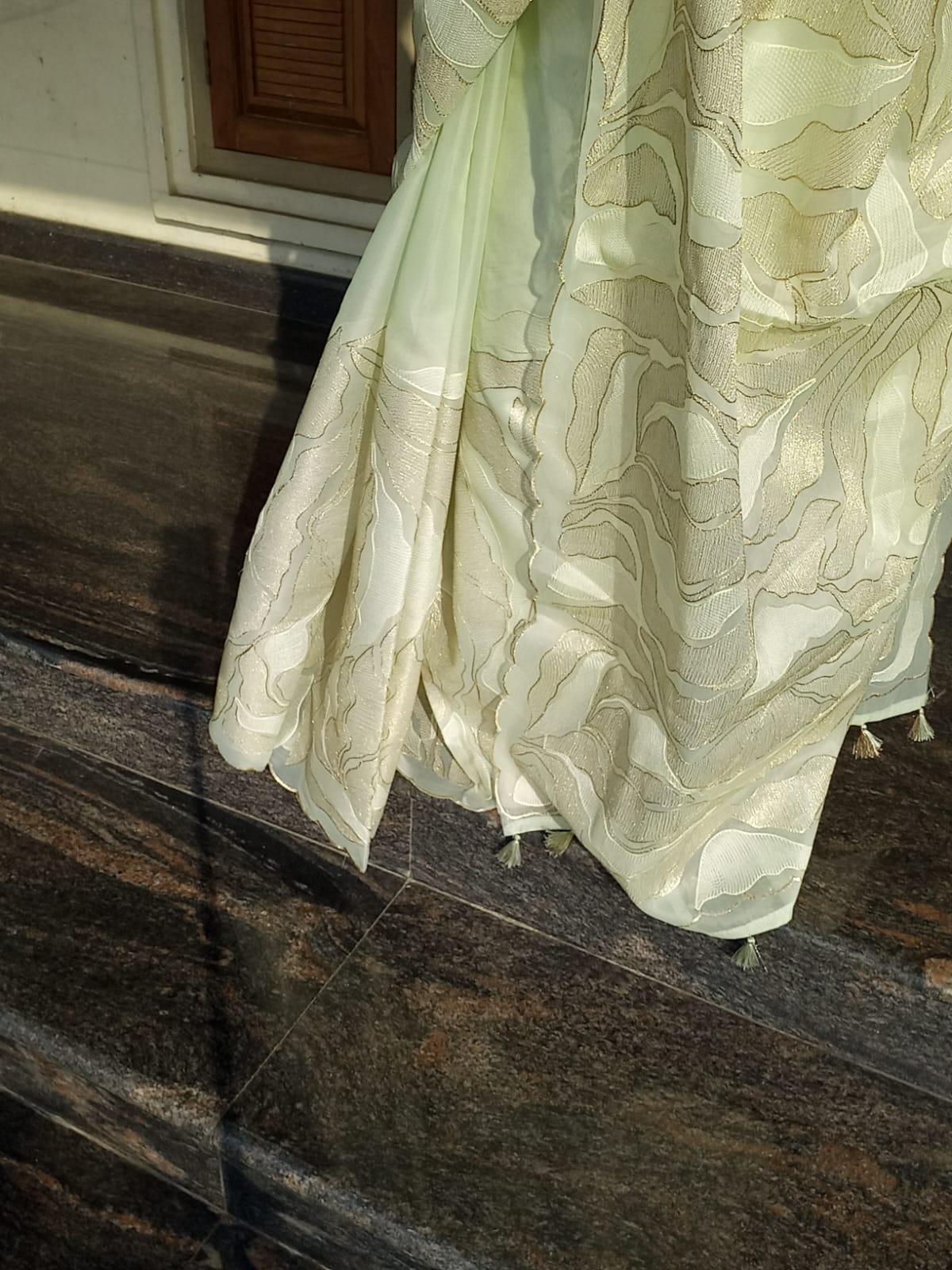 Exclusive light green Turkish organza type premium saree Organza