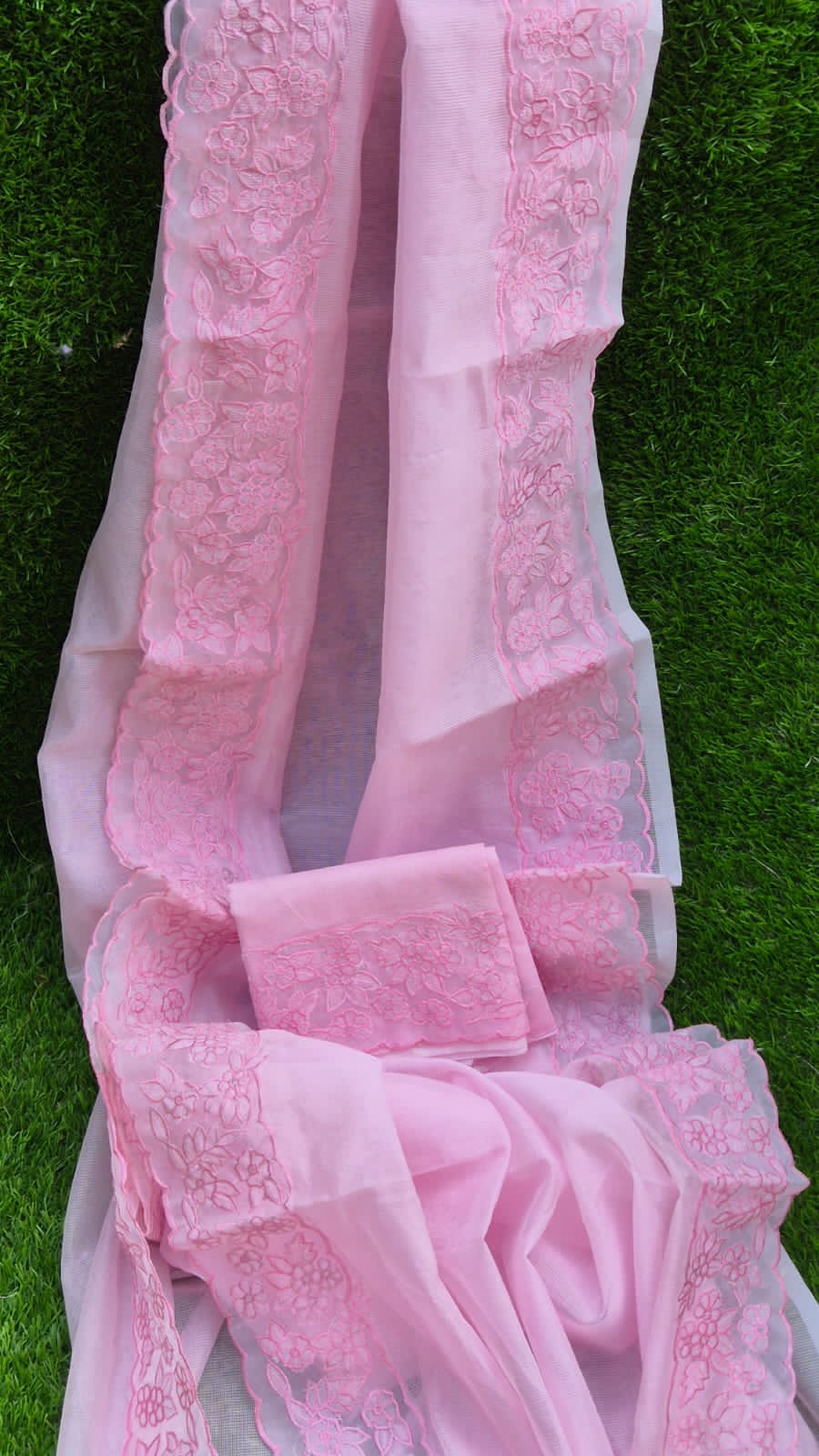 Premium pink Kota designer sarees with organza border Kota embroidery sarees