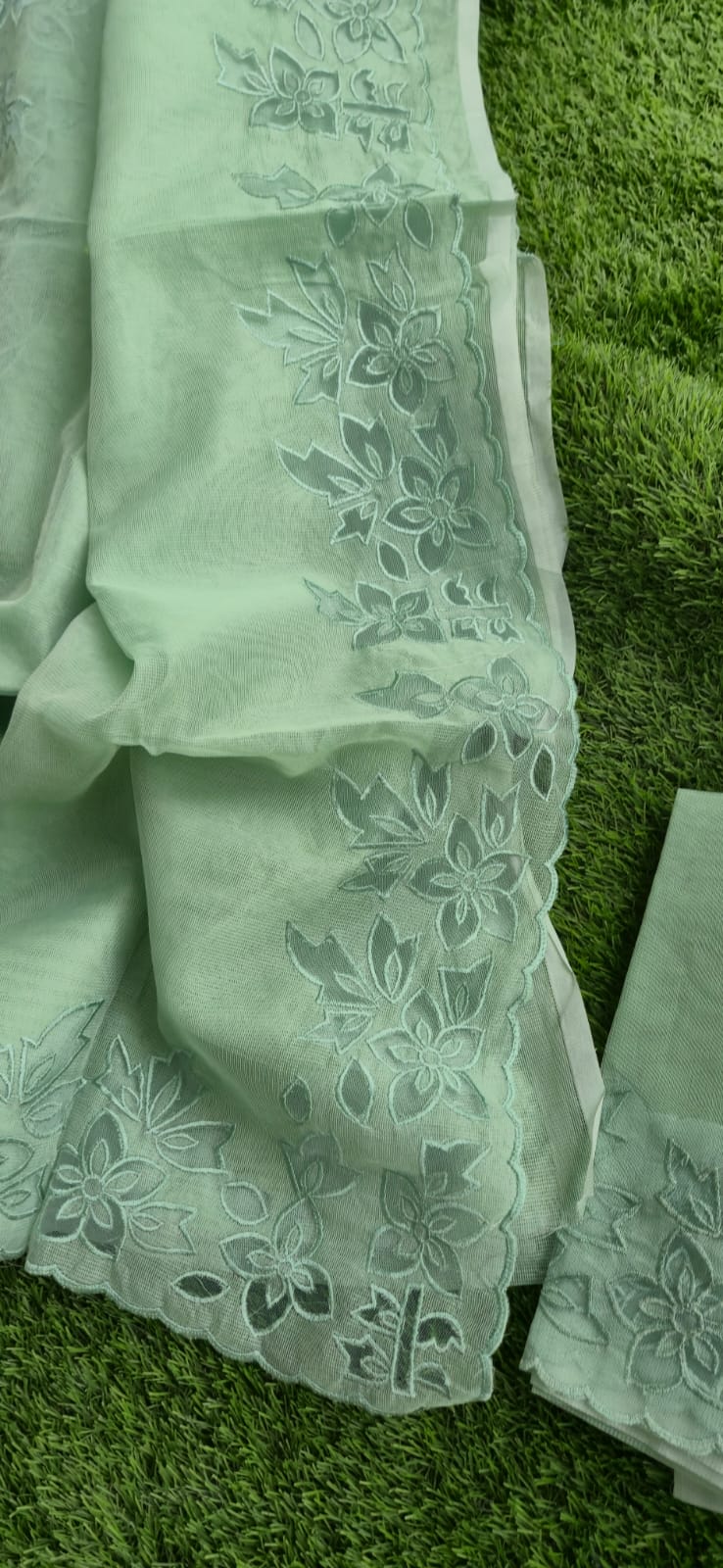 Premium Silky Kota green embroidery designer applique sarees Kota embroidery sarees