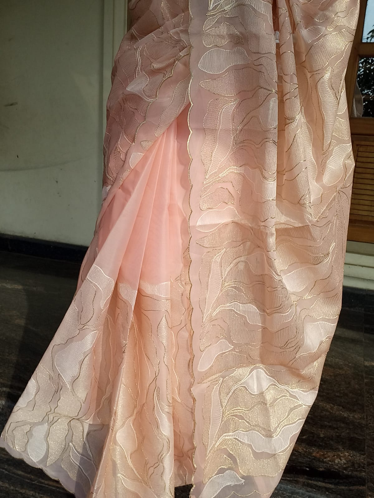 Exclusive peach Turkish organza type premium saree Organza