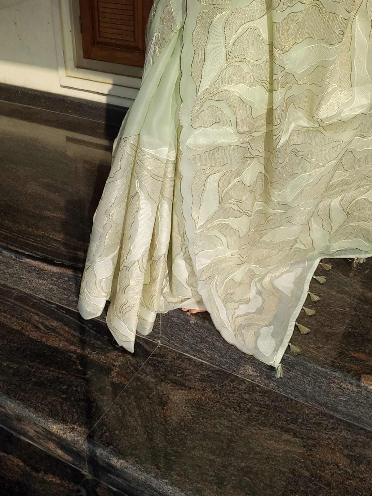Exclusive light green Turkish organza type premium saree Organza