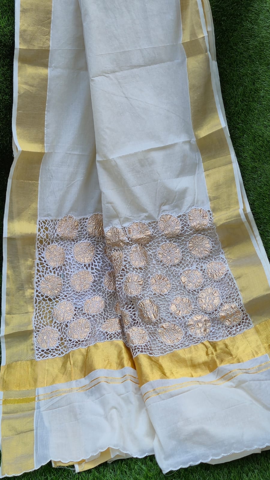 Kerala cotton saree and blouse with work Off white Kerala saree