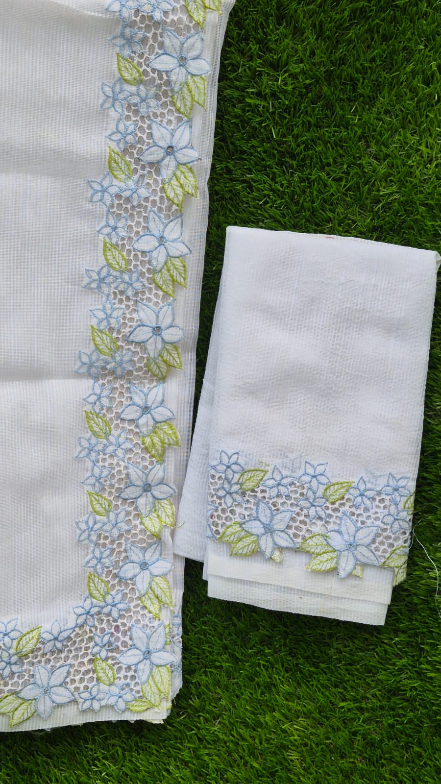 White floral cutwork embroidery premium sarees collection Silky kota cutwork sarees
