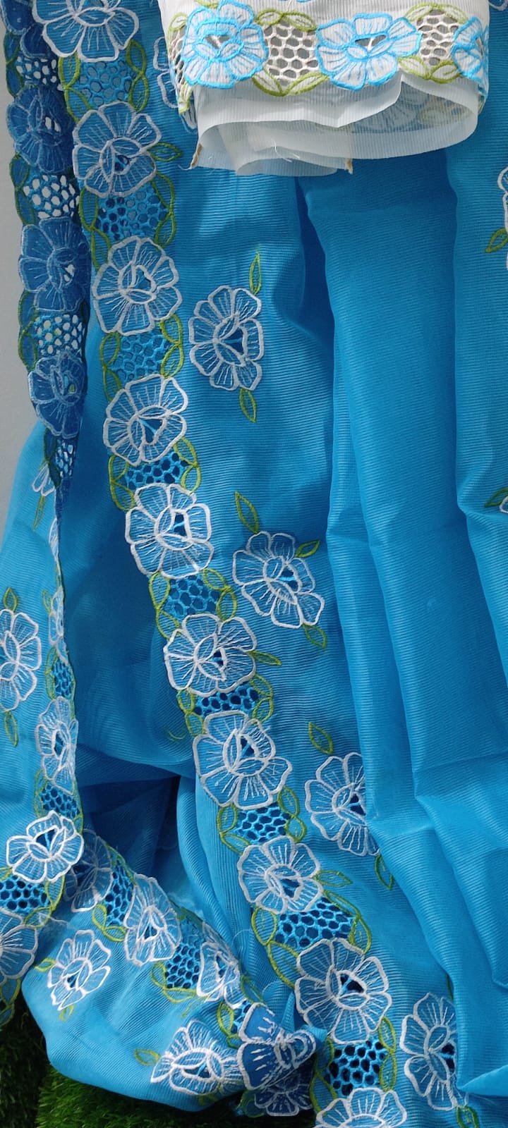 Elegant silky kota cutwork embroidery sarees Blue Silky kota cutwork sarees