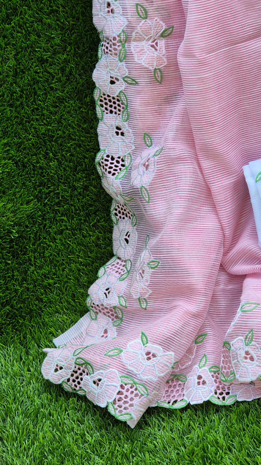 Peach collection cutwork embroidery premium sarees collection Silky kota cutwork sarees