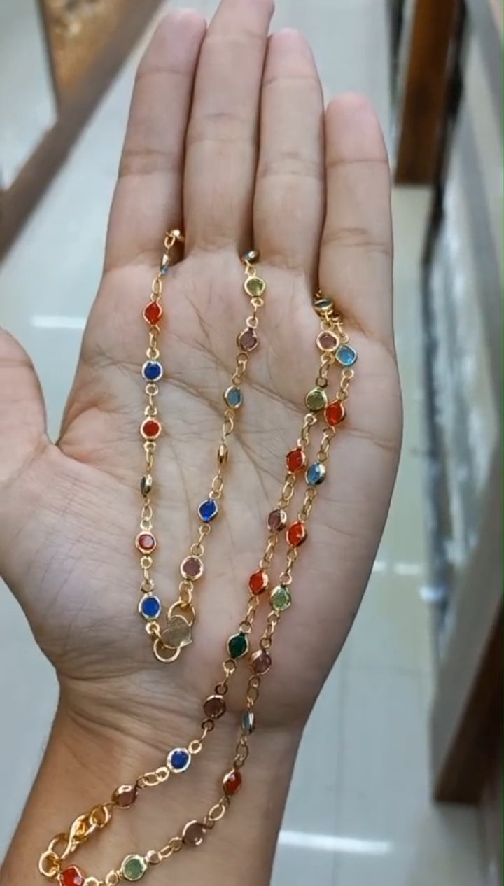 Premium gold plated  daily wear navaratna anklet

Code : AnkN1 Jewel byjuwaan