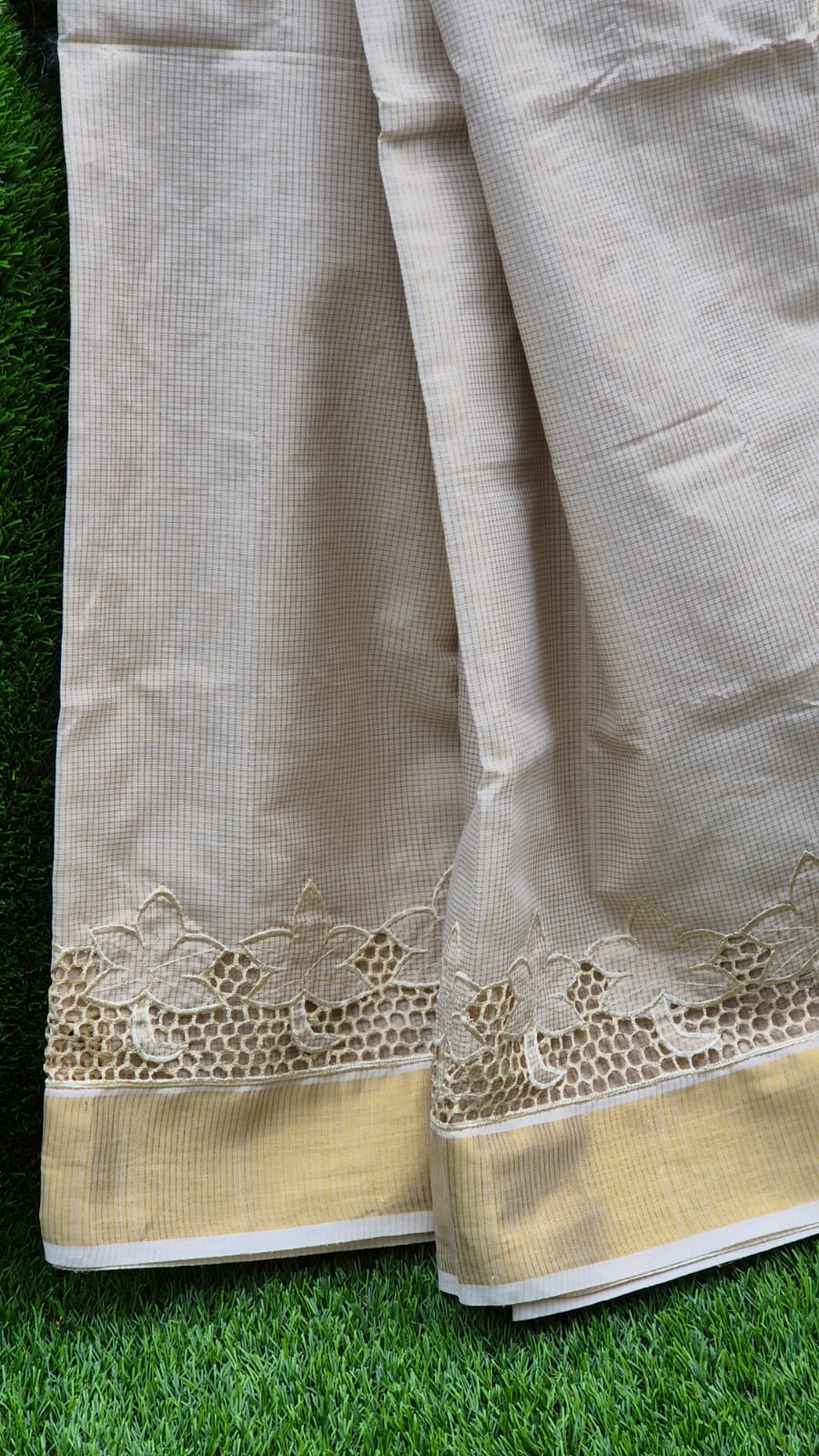 Beautiful Kerala saree and blouse with cutwork - Festival special Kerala saree