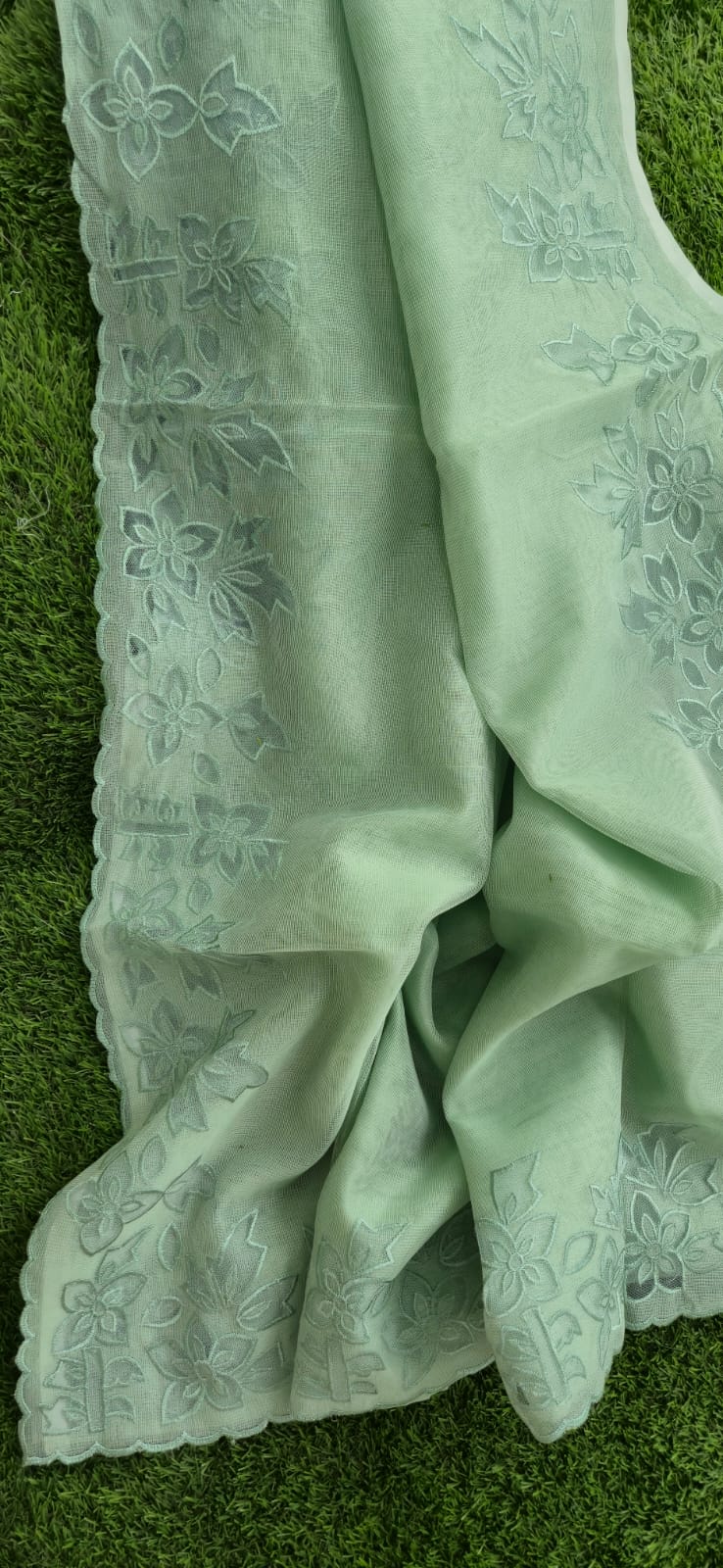 Premium Silky Kota green embroidery designer applique sarees Kota embroidery sarees