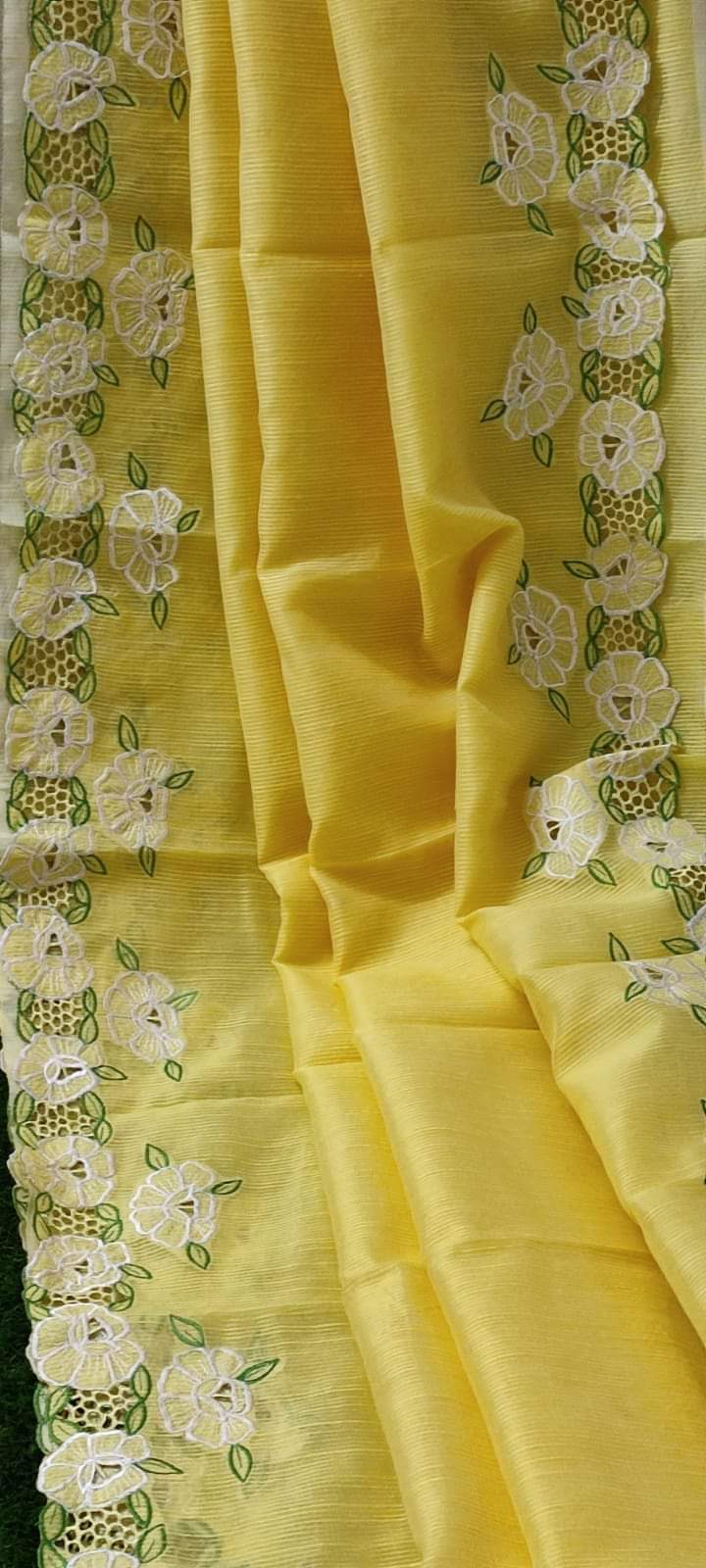 Elegant silky kota cutwork embroidery sarees Yellow Silky kota cutwork sarees
