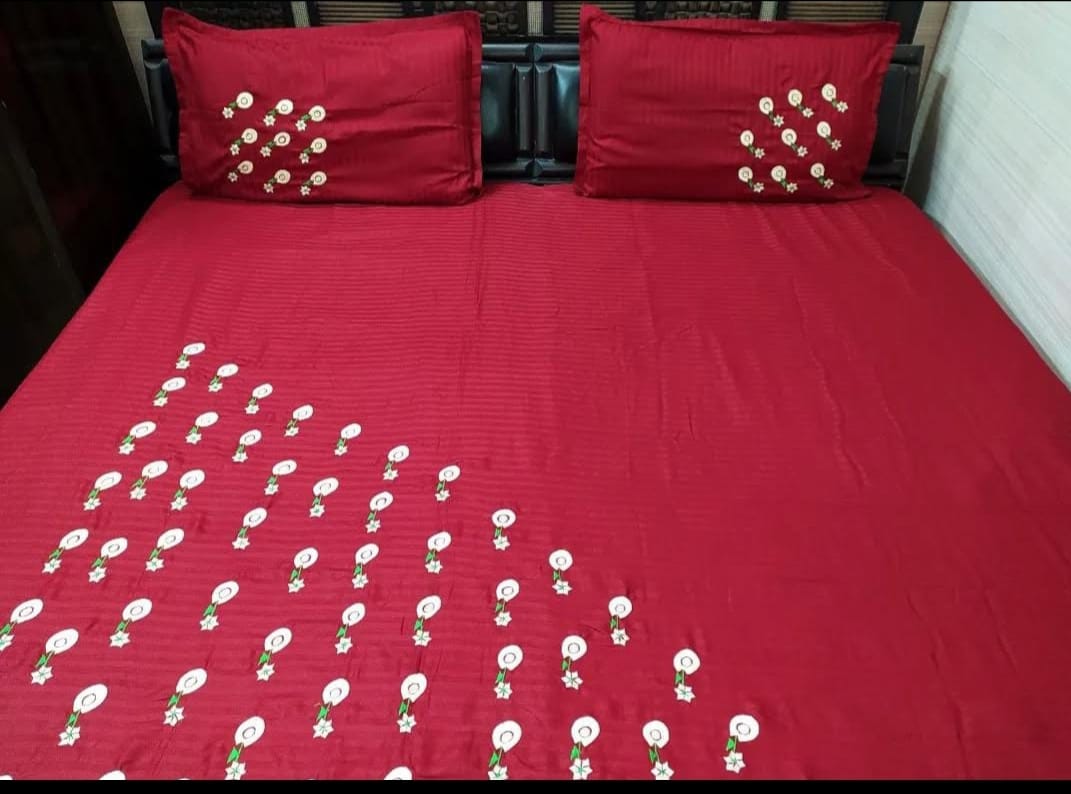 Premium Red Christmas Designer Embroidery Bedsheets Collection Red triangle Bedsheets