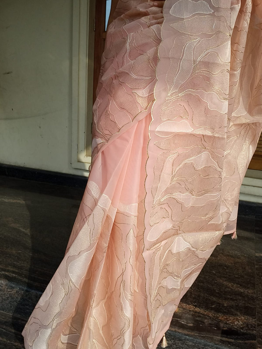 Exclusive peach Turkish organza type premium saree Organza