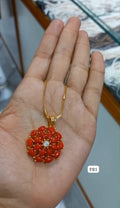 Premium plated coral red amethyst stone Pendant With Chain Code : PR1 Pearl Jewellery