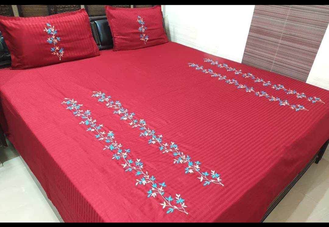 Premium Red Designer Embroidery Bedsheets Collection Bedsheets