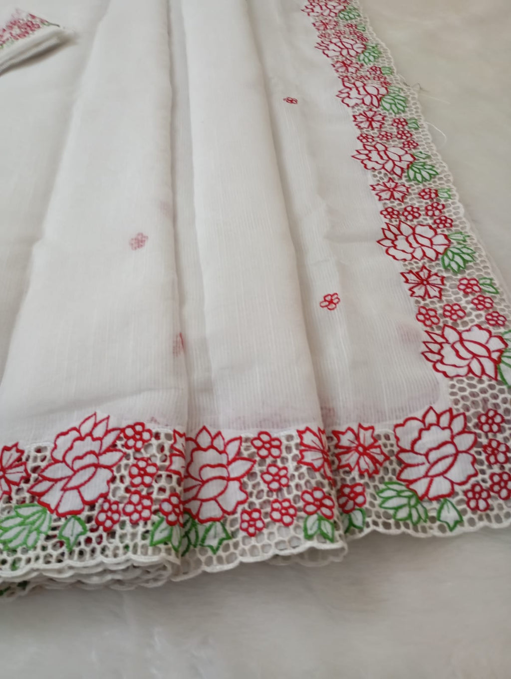 Exclusive white baptism special cutwork embroidery designer sarees